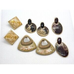 Vintage Lot of 4 Pairs Multicolor Swirl Gold Tone Stud‎ Pierced Earrings 80s 90s